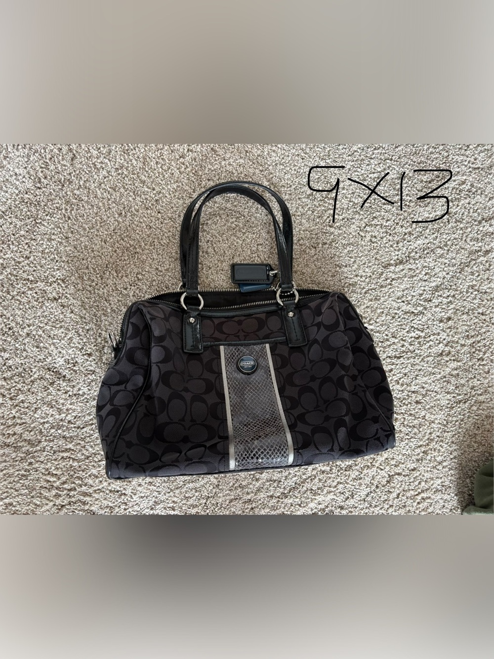 Coach Black Signature Satchel with Contrasting Stripe